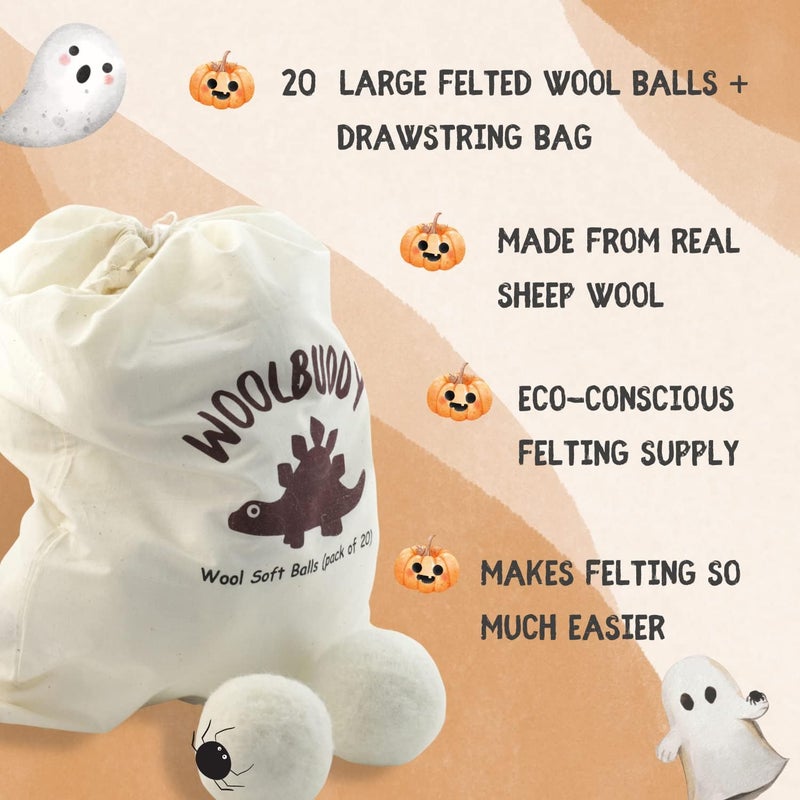 Woolbuddy Felt Balls – 20pcs Large 2.7” White Wool Pom Poms with Drawstring Bag – White Felt Balls for Crafts, DIY Garland, Christmas Ornaments, Needle Felting Projects - Image 4